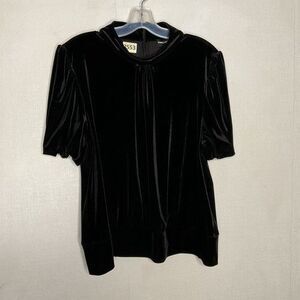 Karl Lagerfeld Short Puff Sleeve Withy Wimsigoth Velvet Blouse Women Size XL